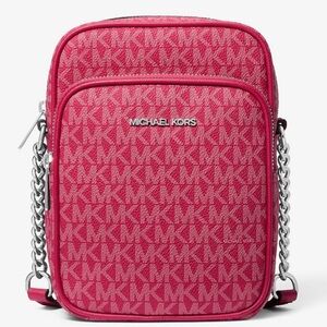 Michael Kors Jet Set Travel Medium Signature Logo Crossbody Bag Dark Raspberry